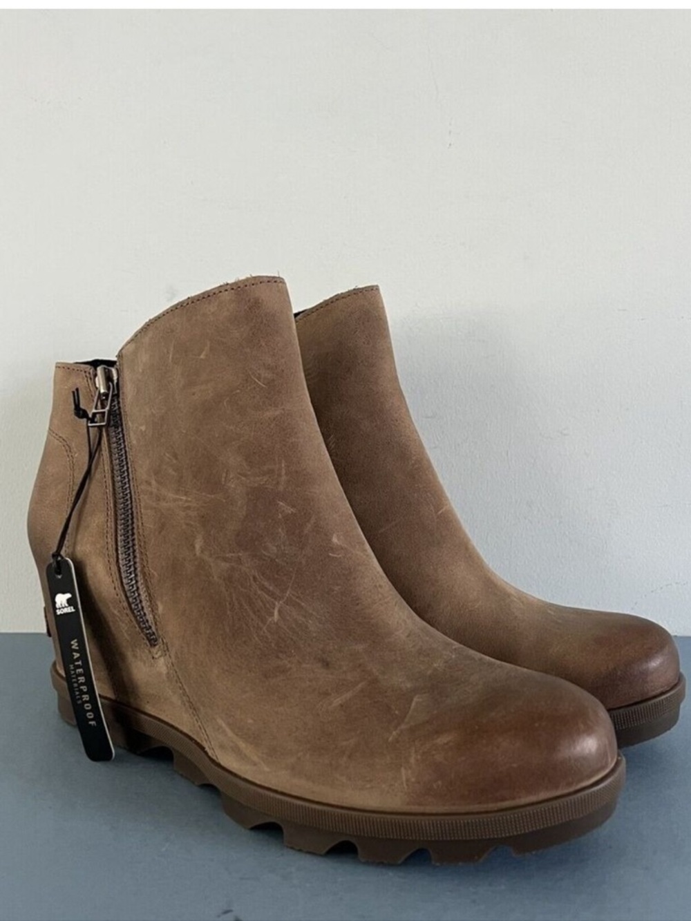 NWT Sorel Joan of‎ Arctic Wedge II Tan Brown Waterproof Zip Booties